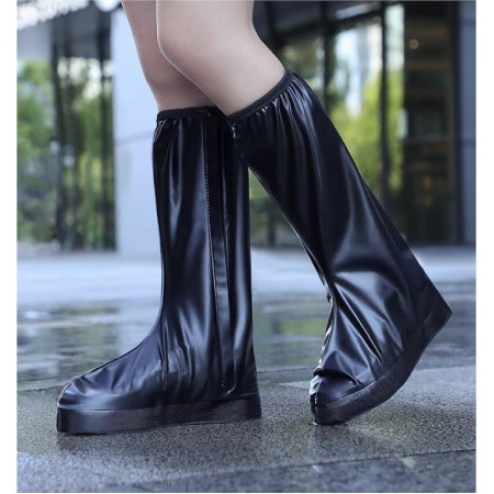 Protectie Incaltaminte pentru Ploaie si Noroi,  Impermeabila, Talpa Antiderapanta, cu Fermoar si Capsa, Inaltime 40 cm, Marime L 38-39, Negru
