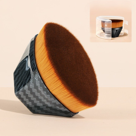 Pensula kabuki plata pentru fond de ten, Cyrax, negru 6x3.8x4.2 cm, Cutie Protectie