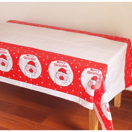 Fata de masa dreptunghiulara  PVC, 2.5 mm grosime, imprimeu Mos Craciun model 2, potrivit pentru Craciun, utilizare multipla, 180 x 108 cm, alb
