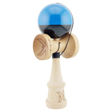 Kendama X Originala, Profesionala, Cyrax, Big Cups V2, Super Sticky cu Cupe Mari, Rulment Metalic, din lemn 18 cm, Ata 55 cm, Albastru/Negru