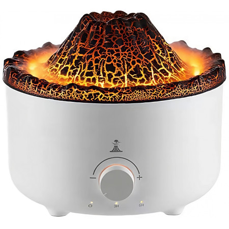 Umidificator de tip vulcan,  cu aromaterapie, cu telecomanda, 560 ml, model V21B, alb