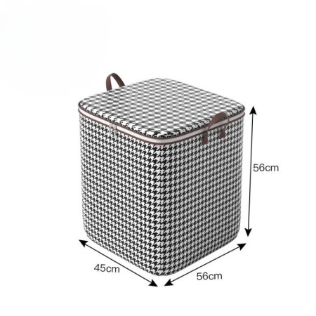 Cutie de Depozitare cu Fermoar,  Pliabila, Maner Ranforsat, Fermoar Rezistent, pentru Haine, Paturi, Plapumi, Perne, Lenjerii de Pat, Jucarii, 56x45x56 cm, 140 Litri, in Carouri, Alb-Negru