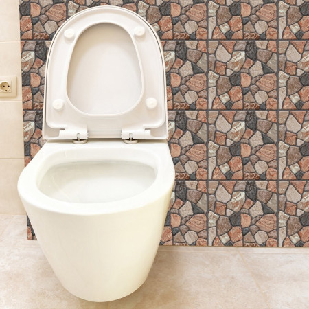 Set 10 Placi Tapet 3D,  30 x 30 cm, din PVC, Tip Piatra, Suprafata acoperita 0.9 mp, Autoadeziv, Caramiziu