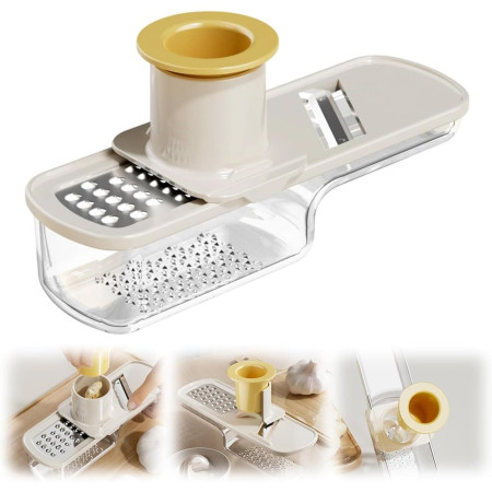 Razatoare Manuala, Cyrax, cu Recipient de Stocare, pentru Legume, din Plastic si Otel Inoxidabil, Multifunctionala, Alb