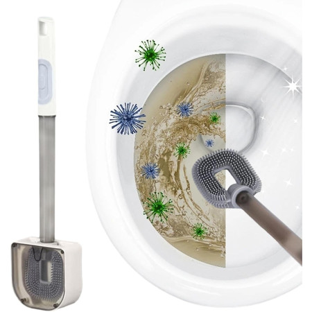 Perie de Toaleta,  cu Recipient pentru Detergent, din Plastic+TPR, Montare fara Perforare, 40 x 9 cm, Alb