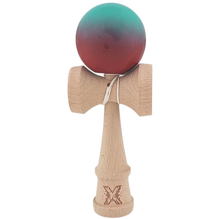 Kendama X Originala, Profesionala, Cyrax, din Lemn, Rubber Grip, 18 cm, Rosu/Verde