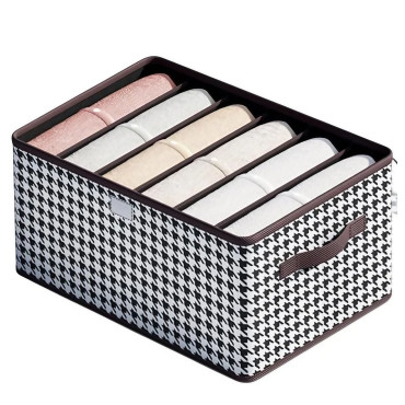 Cutie De Depozitare,  Pentru Haine, Lenjerie, Sosete Si Sutiene, Material Textil, 6 Compartimente, 44x30x20 cm, Culoare Alb-Negru