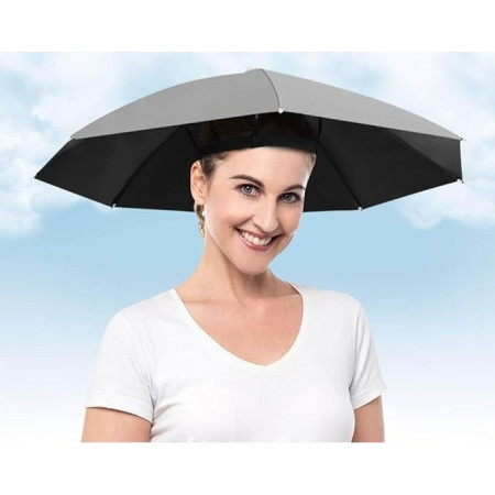 Umbrela de Cap,  Diametru 69 cm, Banda Elastica de Cap, Protectie UV/Ploaie, Gri