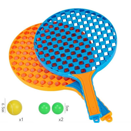 Set  Badminton pentru Copii, Cyrax, 2 Palete, 3 Mingi, Pentru Joaca si Antrenament, Albastru Portocaliu