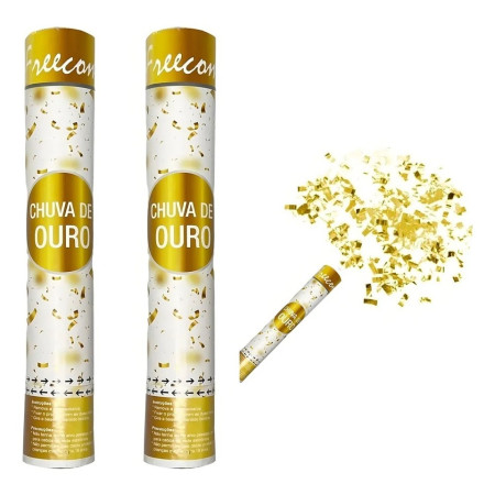 Tun Confetti, Cyrax, Model Folie Aurie, 40 cm, Ambalaj din Carton, Eliberare prin Rasucire, Auriu