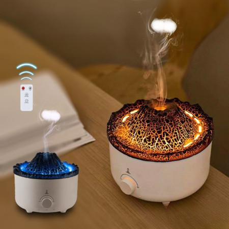 Umidificator de tip vulcan,  cu aromaterapie, cu telecomanda, 560 ml, model V21B, alb