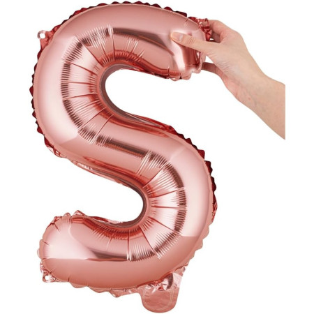 Balon Folie Metalizata Litera S, Cyrax, 40 cm, Umflati cu Heliu sau Aer, Ambalaj Individual, Pai inclus, Rose Gold