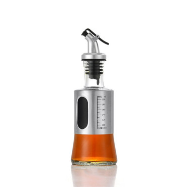 Sticla de ulei, Cyrax, Sticla de Ulei din Otel Inoxidabil, Sticla pentru Lichide de Bucatarie, Sticla pentru Lichide de Gatit, 19 x 6.5 cm, volum 200 ml, Gri Transparent