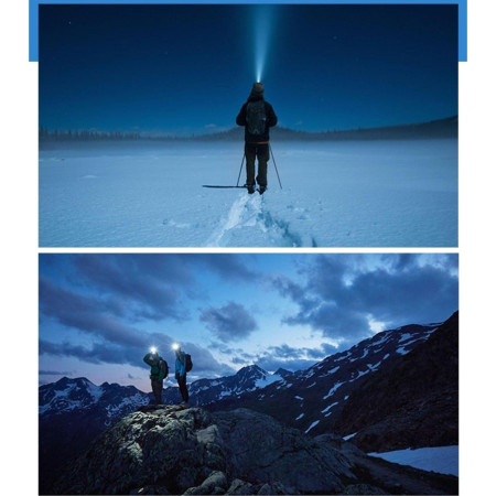 Lanterna LED de Montat pe Cap,  cu Raza Lunga de Zoom, Reincarcabila USB, Far Telescopic, Rezistent la Apa, Reglabil, pentru Pescuit in Aer Liber, Camping, Lumina Puternica, Lanterna, 10.5x8x6.5 cm, Gri