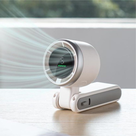 Mini Ventilator Portabil,  5 Trepte de Viteza, Afisaj Digital, Incarcare USB, 5V, 2A, 5.95 x 5.2 x 17.2 cm, Alb
