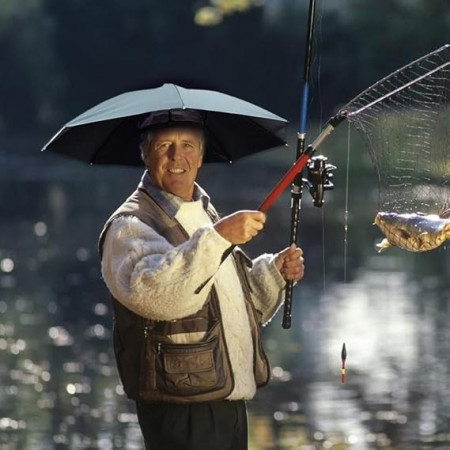 Umbrela de Cap,  Diametru 69 cm, Banda Elastica de Cap, Protectie UV/Ploaie, Albastru Safir