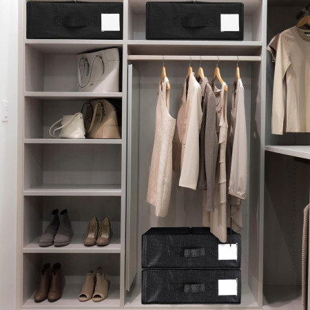 Cutie Depozitare Lenjerii de Pat,  Pliabila, Capacitate 18l, 38x33x12 cm, din Panza Oxford cu PP Incorporat, Fereastra Vizibila, Negru