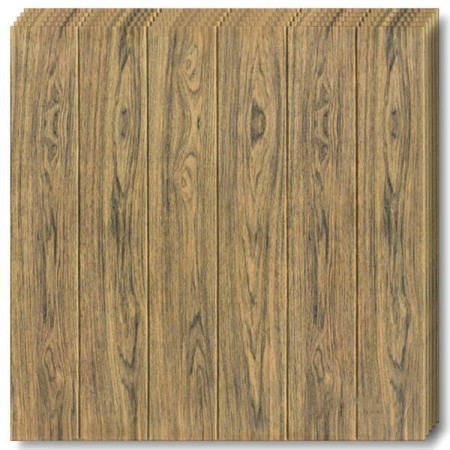 Set 10 Placi Tapet 3D,  70 x 70 cm, Grosime 3 mm, din Rasina, Tip Placi de Lemn, Suprafata Acoperita 4.9 mp, Maro Inchis
