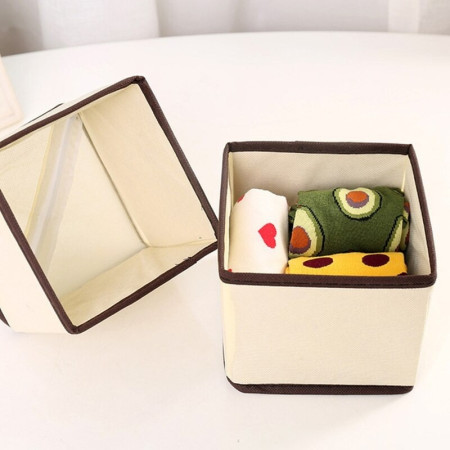 Organizator pentru Sertar,  3 Marimi, pentru Lenjerie, Tricouri, Sosete, 6 Piese, Pliabil, Stivuibil, din Tesatura, Alb/Maro