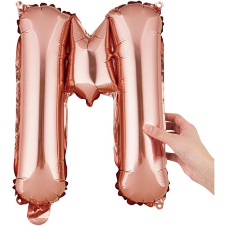 Balon Folie Metalizata Litera M, Cyrax, 40 cm, Umflati cu Heliu sau Aer, Ambalaj Individual, Pai inclus, Rose Gold