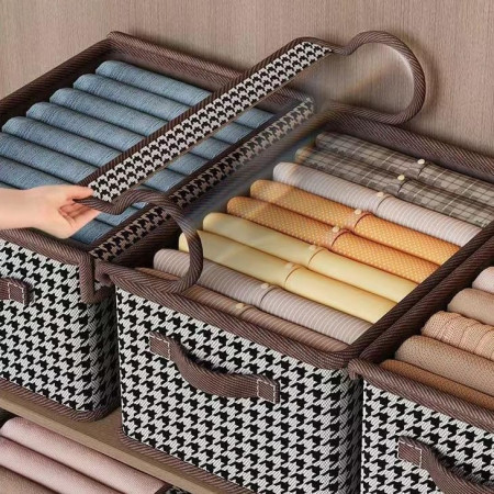 Cutie Depozitare,  Capac Transparent, Model In Carouri, Model Mare, Maro