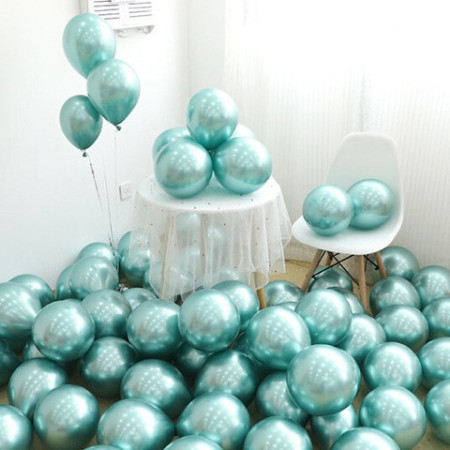 Set 12 Baloane, Cyrax, din Latex Chrome, 30 cm, Turcoaz