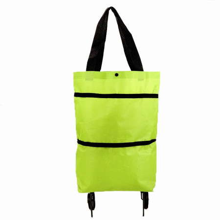 Geanta Pliabila,  2 in 1, Carucior cu Roti, pentru Cumparaturi, 19 l, Verde, Plastic, 39 x 46 x 12 cm