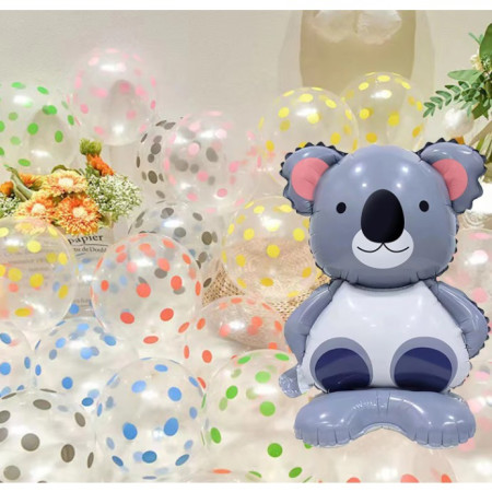 Balon din Folie Metalizata, Cyrax, Mini Figurine Animalute, Model Koala, Tematica Aniversare, 38x58 cm, Ambalaj Individual, Pai Inclus, Umflare cu Aer sau Heliu, Multicolor