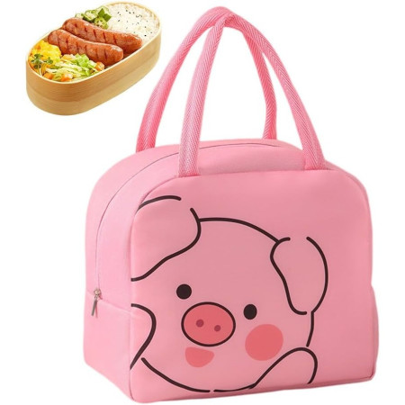 Geantă Frigorifică, Cyrax, cu Desene Animat, Portabilă pentru Copii, de Prânz, din Pânză Oxford, 22x14x19 cm, Model Purcelus, Roz