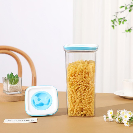 Cutie de Depozitare pentru Bucatarie, Cyrax, 2L, din ABS+PET+Silicon, Capac Alb/Albastru, 11.5 x 23 x 8 cm, Transparent