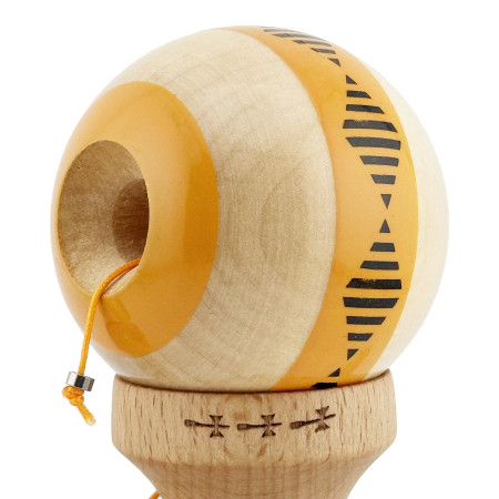 Kendama X FREQUENCY Originala, Profesionala, Cyrax, Big Cups V2, Super Sticky cu Cupe Mari, Rulment Metalic, din lemn 18 cm, Ata 55 cm, Portocaliu/Maro