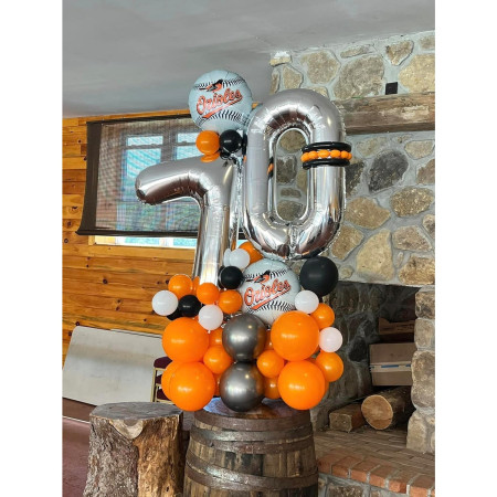 Balon din Folie Metalizata, Cyrax, Figurina Cifra, Tema Aniversare 80 cm, Ambalaj Individual, Pai inclus, Umflare cu Aer sau Heliu, Argintiu, Cifra 7