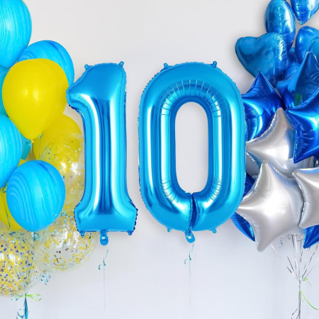 Balon din Folie Metalizata, Cyrax, Figurina Cifra, Tema Aniversare 100 cm, Ambalaj Individual, Pai inclus, Umflare cu Aer sau Heliu, Albastru, Cifra 0