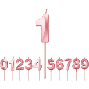 Lumanare Cifra 1, Cyrax, Model Diamond, 5 x 3.4 cm, Roz