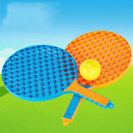 Set  Badminton pentru Copii, Cyrax, 2 Palete, 3 Mingi, Pentru Joaca si Antrenament, Albastru Portocaliu