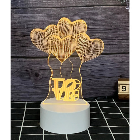 Lampa LED decorativa,  3D, Baloane Love, din material acril si lumina multicolora, alb