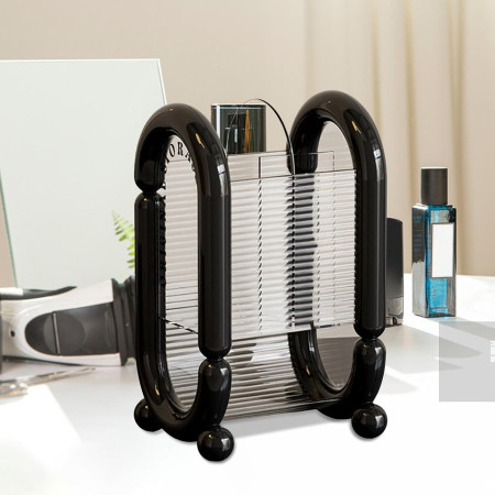 Cutie pentru Depozitare Cosmetice,  pentru Pensule, Creioane si Buretei, 4 Compartimente, din Plastic, 12 x 10 x 20 cm, Negru