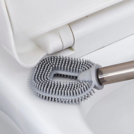 Perie de Toaleta,  cu Recipient pentru Detergent, din Plastic+TPR, Montare fara Perforare, 40 x 9 cm, Alb