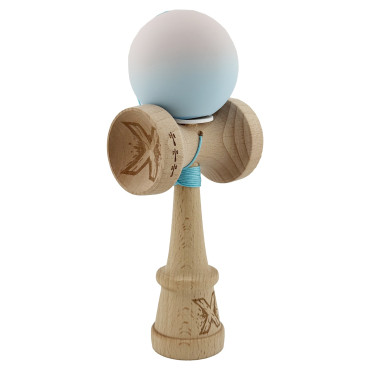Kendama X Originala, Profesionala, Cyrax, Rubber Grip, Cupe Mari KING SIZE V3, Gaura in Baza, Rulment Metalic, din lemn 18 cm, Ata 62/65 cm, Gradient Lila/Turcoaz