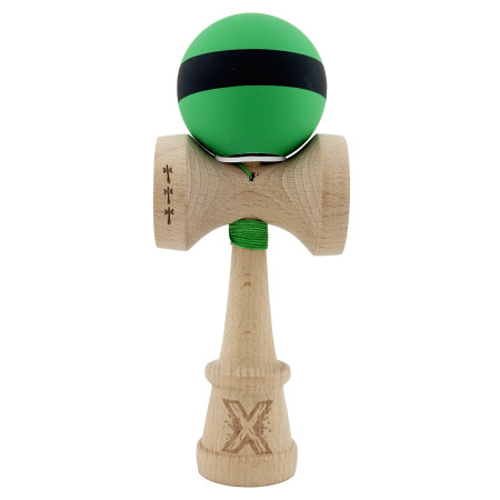 Kendama X Originala, Profesionala, Cyrax, Cupe Mari KING SIZE V3, Rubber Grip, Gaura in Baza, Rulment Metalic, din lemn 18 cm, Ata 62/65 cm, M Bicolor Verde Dublu/Negru