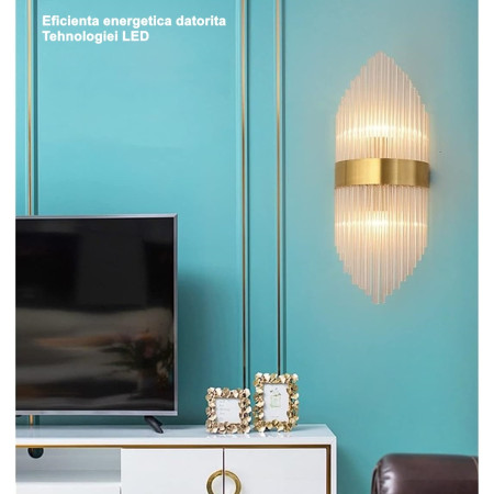 Aplica de Perete,  pentru Interior, din Otel Inoxidabil si Sticla, LED, Auriu, 45x18 cm