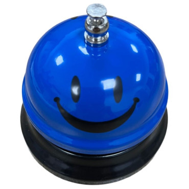 Clopotel Metalic Multifunctional, Cyrax, Albastru cu Imprimeu Smiley Face, 7.5x7.5x6.5 cm, Receptie, Restaurant, Cafenele