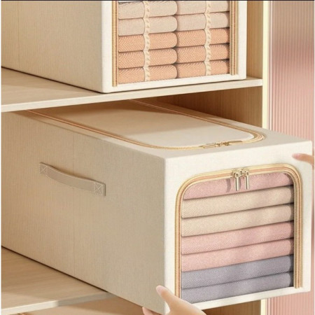 Cutie de Depozitare,  49L, din In si Bumbac, Pliabila, Cadru din Otel, 47 x 35 x 30 cm, Kaki