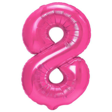 Balon din Folie Metalizata Cyrax, Figurina Cifra, Tema Aniversare 40 cm, Ambalaj Individual, Pai inclus, Umflare cu Aer sau Heliu, Roz, Cifra 8