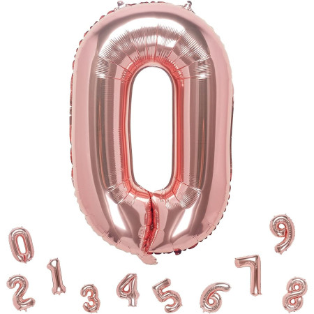 Balon din Folie Metalizata Cyrax, Figurina Cifra, Tema Aniversare 80 cm, Ambalaj Individual, Pai inclus, Umflare cu Aer sau Heliu, Rose, Cifra 0