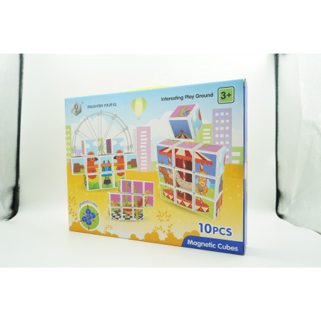 Cyrax Set inteligent de cuburi magnetice pentru copii, 10 piese, cutie depozitare, puzzle parc de distractii, +3 ani, multicolor