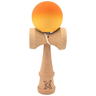 Kendama X Originala, Profesionala, Cyrax, Rubber Grip, din Lemn, 18 cm, Portocaliu/Galben