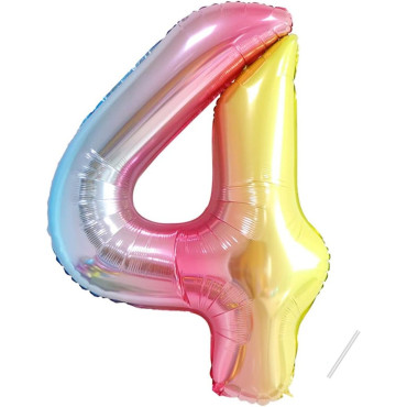 Balon din Folie Metalizata Gradient Cyrax, Figurina Cifra, Tema Aniversare 100 cm, Ambalaj Individual, Pai inclus, Umflare cu Aer sau Heliu, Multicolor, Cifra 4