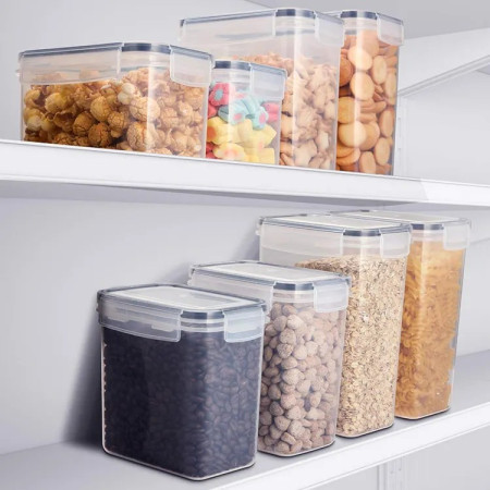 Cutii de depozitare alimente, Cyrax, Set din 8 Cutii pentru Condimente, Cereale, Cutii pentru Bucatarie, din Plastic PP, Cutii Alimentare, Diferite Dimensiuni, Transparente