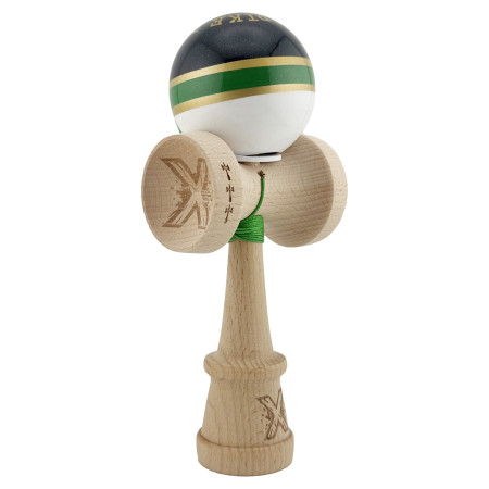 Kendama X Originala ROYAL SPIKE, Profesionala, Cyrax, Cupe Mari KING SIZE V3, Super Sticky, Gaura in Baza, Rulment Metalic, din lemn 18 cm, Ata 55 cm, Inel Verde